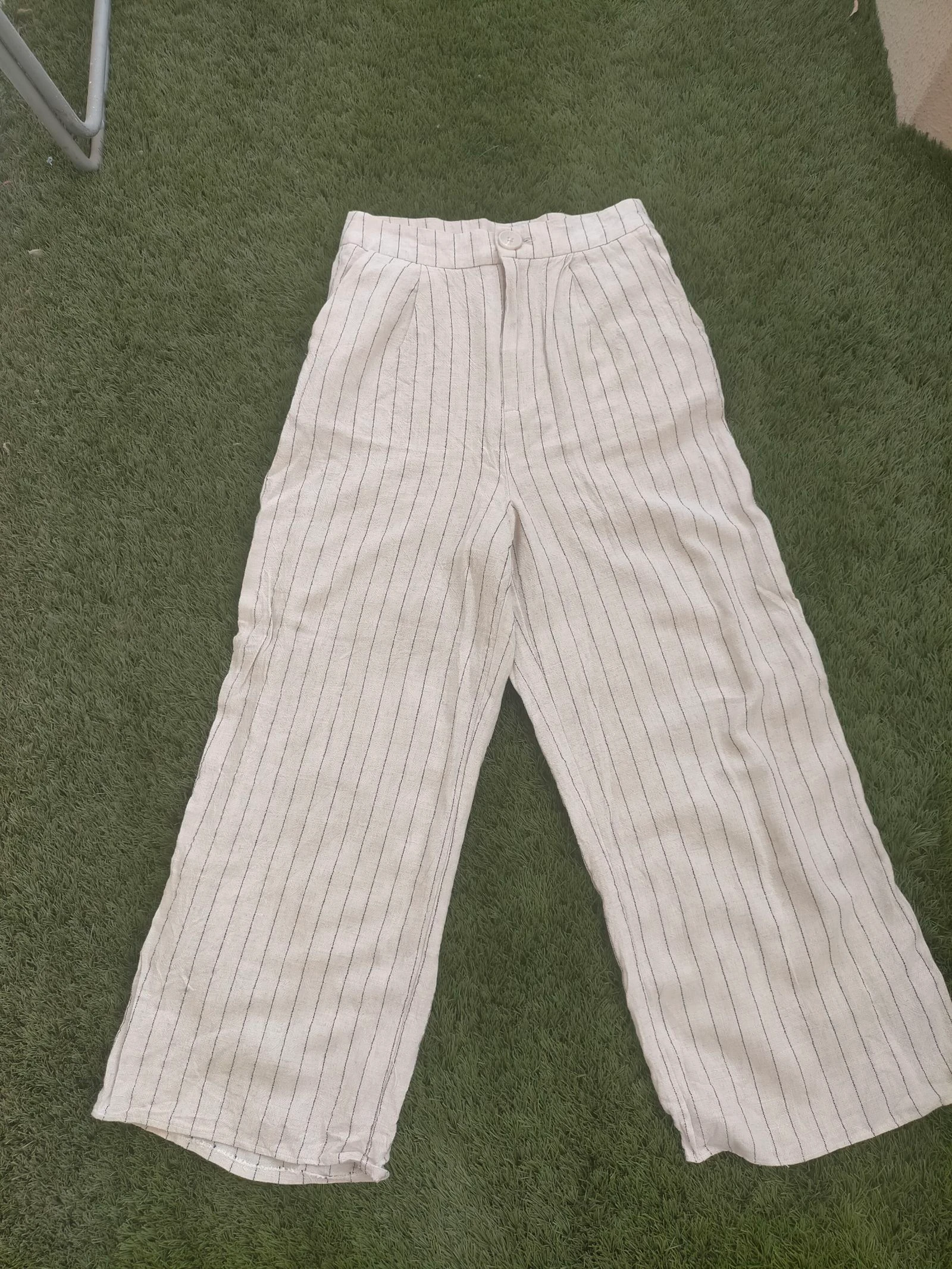Pantalón lino rayas beige Stradivarius Palazzo Talla S  – photo 9